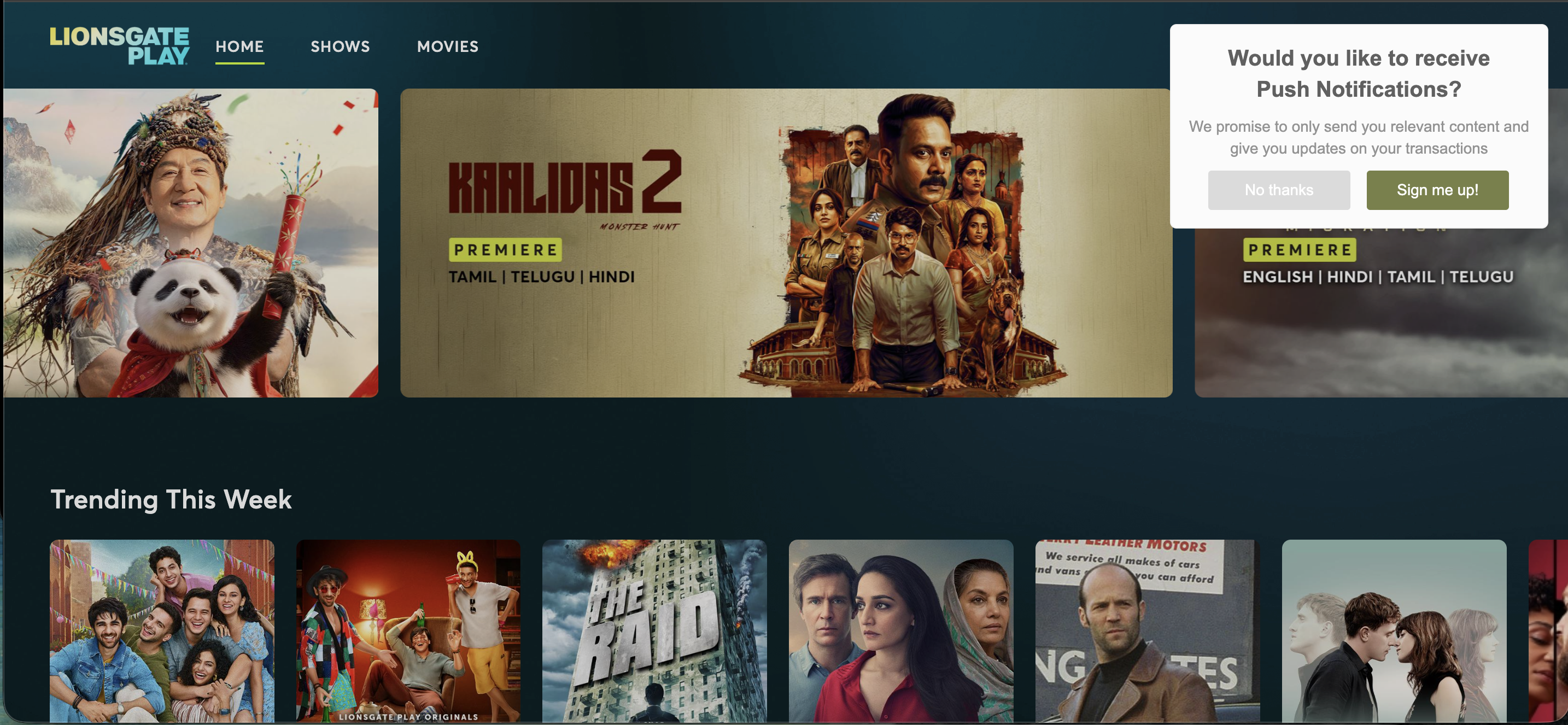 Lionsgate Play website